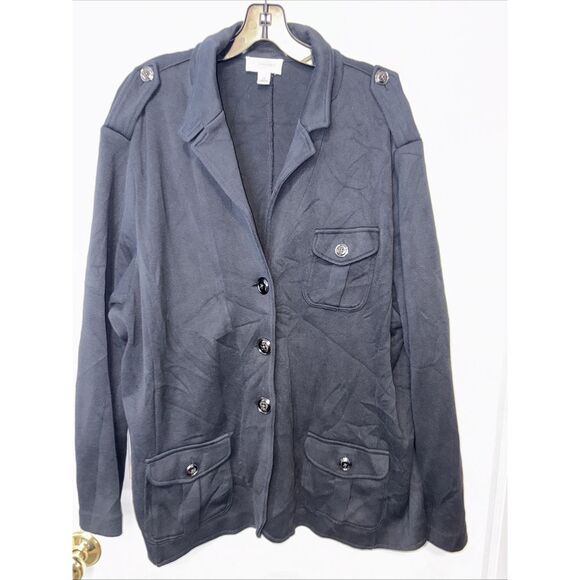 Talbot's Black Ponte Knit Unlined Military Blazer Jacket Women's Size 3X - Picture 1 of 6